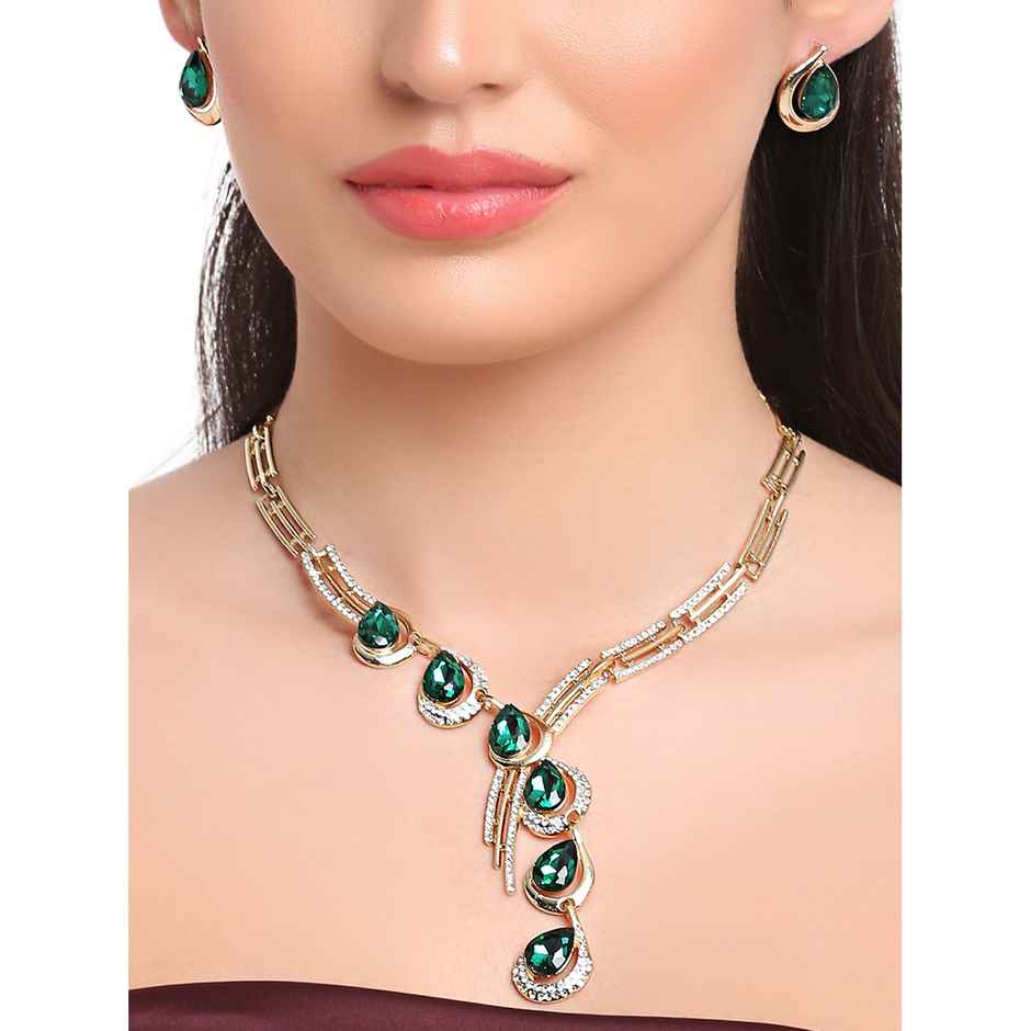 Shining Diva Fashion Latest Stylish Design Fancy Crystal Necklace Jewellery Set for Women | 12079s