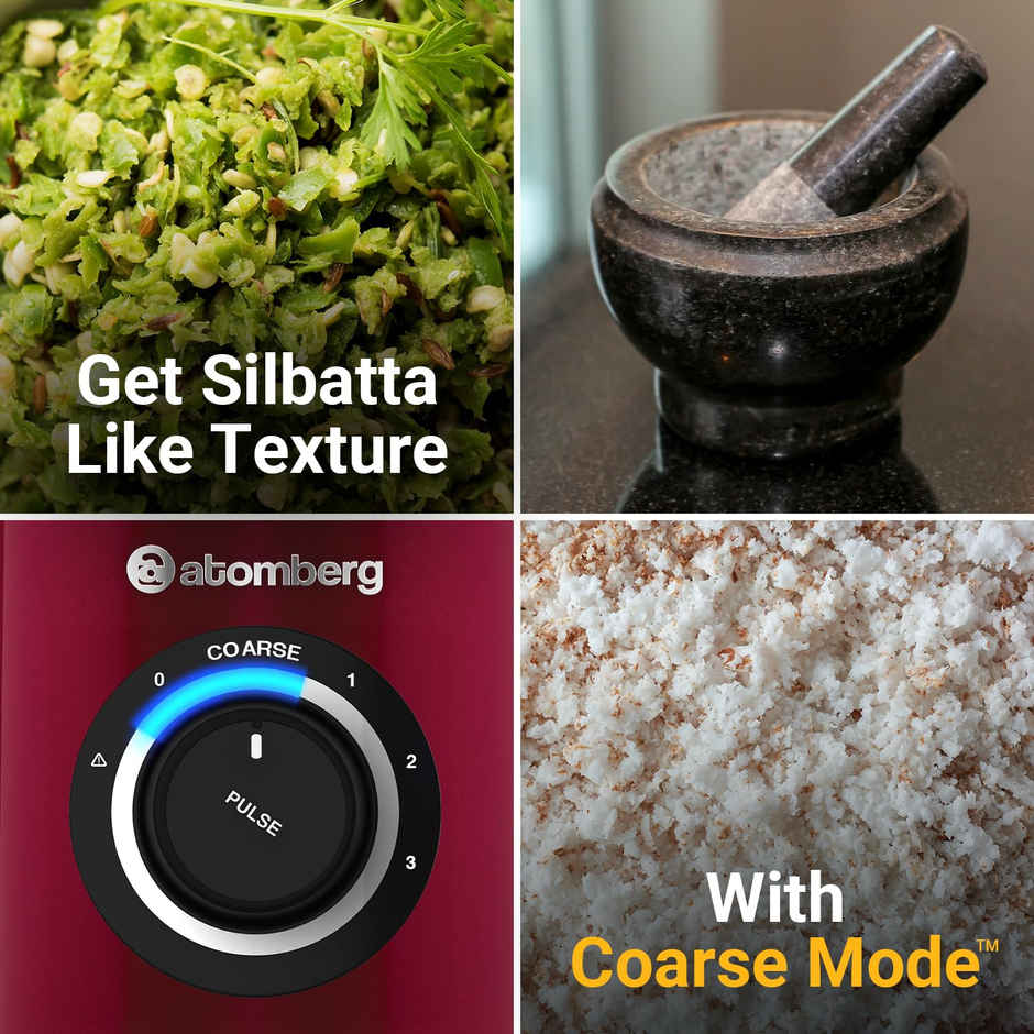 Atomberg Zenova Mixer Grinder With Chopper | 550W | 4 Jars | Red Wine