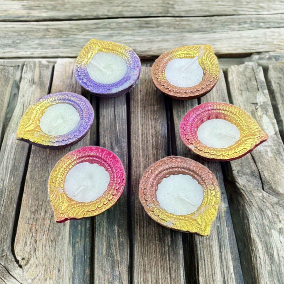 Matka Wax Diya | Multicolour | Pack Of 6 | Designer Wax Diya | Clay | Pichai