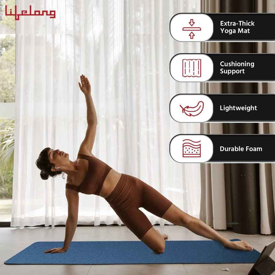 Lifelong 6mm Yoga Mat with Carry Strap for Gym & Home Workout | Blue