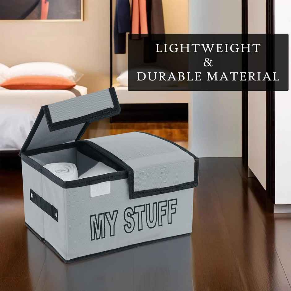 Kuber Industries My Stuff Foldable Storage Organiser with Double Lid|Cupboard Drawer|Grey