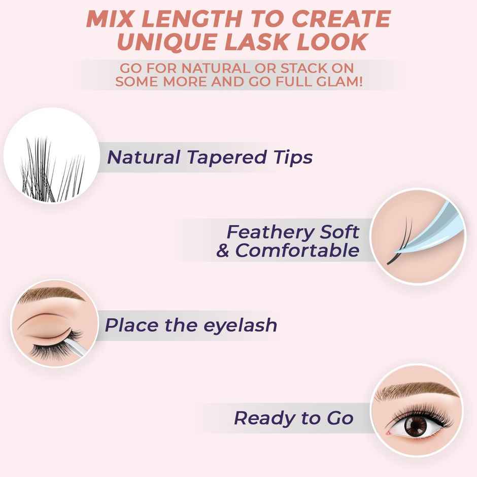 Sanfe Instant Diy Press On Lashes False Eyelashes Clusters, 3 Sizes No Glue Needed Pack Of 39