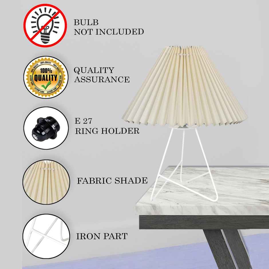 Homesake Retro Metal Table Lamp | Bedside Gift for Living Room & Home | Cream Pleated