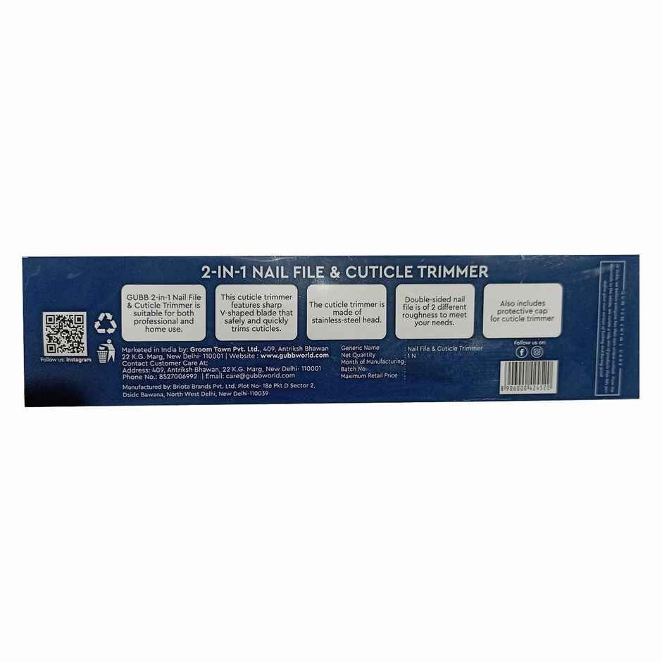 Gubb 2 In 1 Nail File & Cuticle Timmer - Assorted