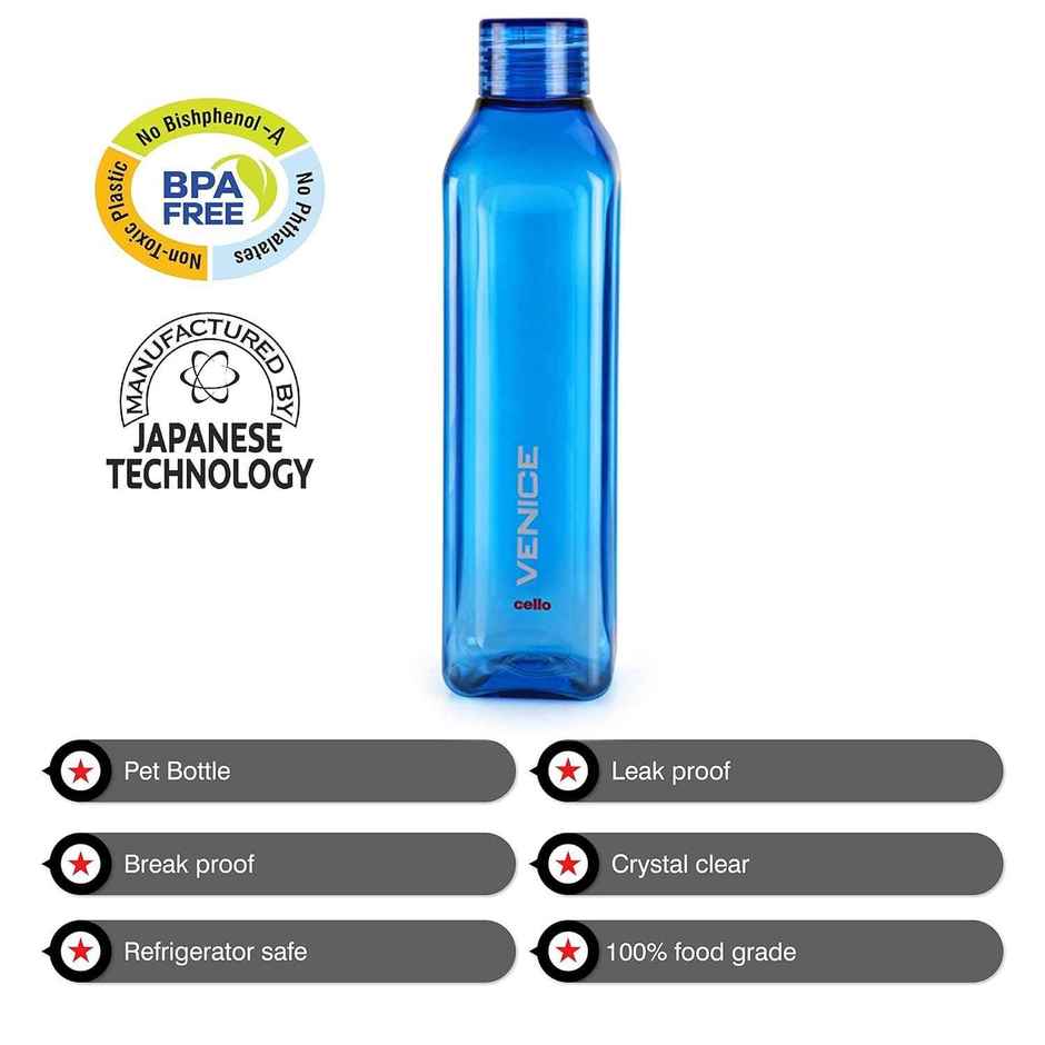 Cello Plastic Venice Water Bottle | 1 L | Assorted