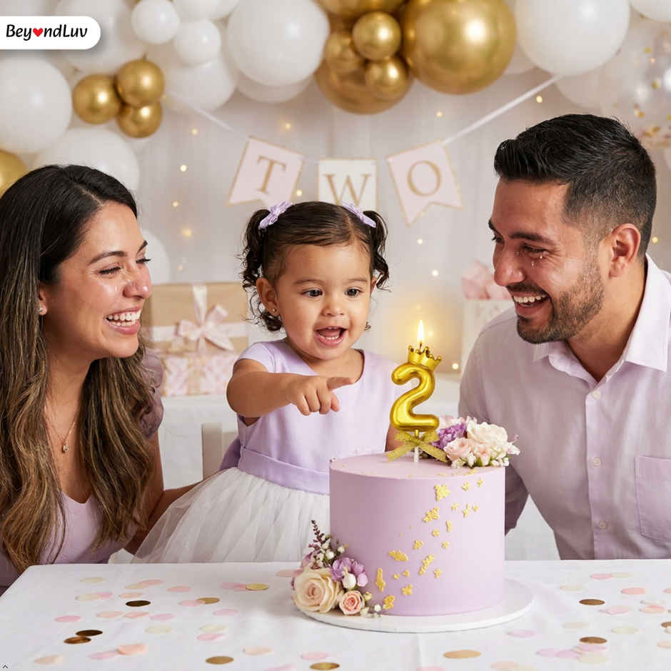 BeyondLuv Candles for Kids Birthday Party 2 Number Golden Candle With Crown