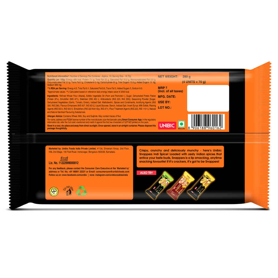 UNIBIC Snapper Indi Spice Flavoured Crackers | Cholesterol-Free And Trans Fat-Free Combo