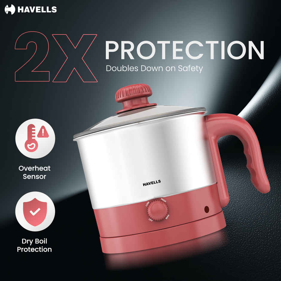 Havells Culinox Multicook Kettle | Food Grade Body with Cool Touch Handle |Pink