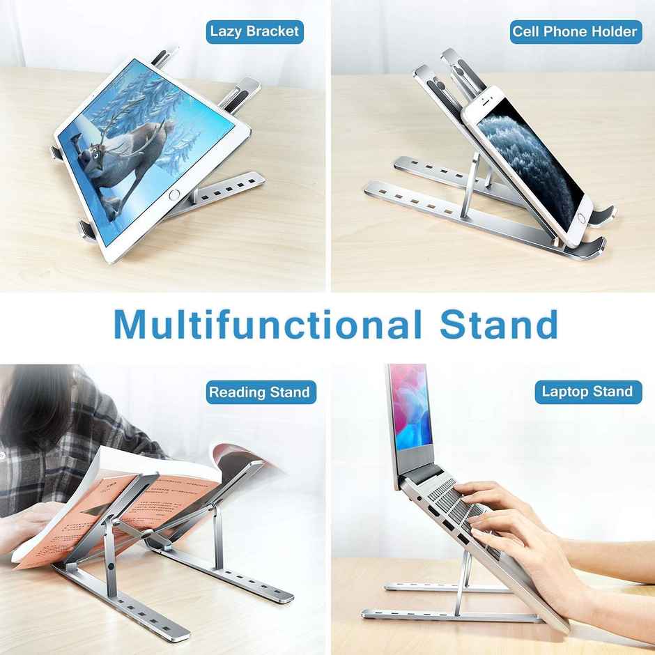 Striff Laptop Tabletop Stand, Fold-Up, Adjustable, Ventilated, Portable Holder For Desk (Silver)
