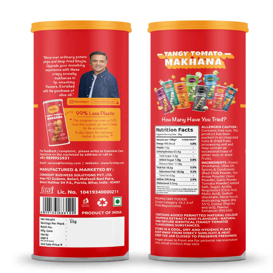 Farmley Tangy Tomato Makhana Roasted In Olive Oil Healthy Snacks