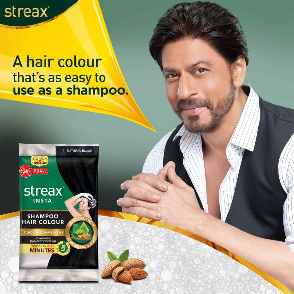 Streax Insta Shampoo Hair Colour Natural Black
