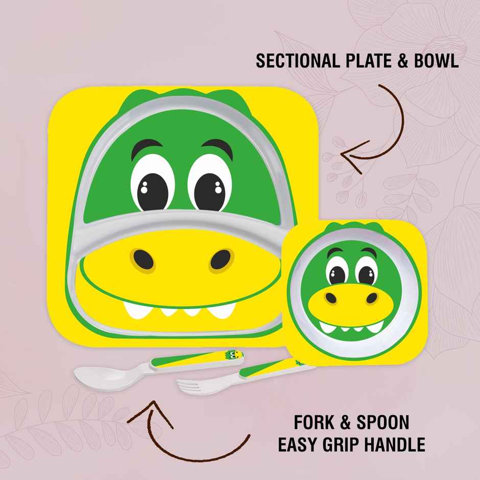 Cello Kids Meal Melamine Dinner Set with Crocodile Print Yellow, Set of 4