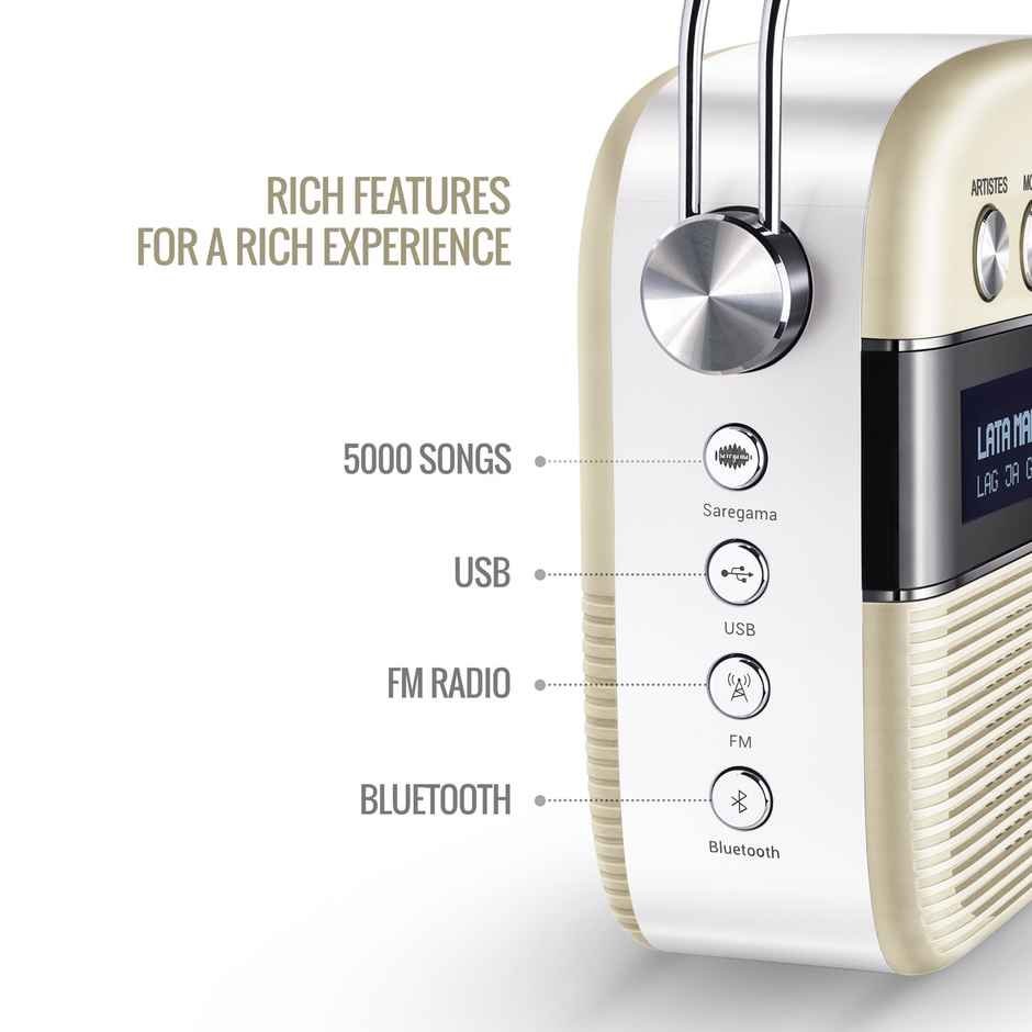 Saregama Carvaan Hindi -Portable Music Player with 5000 Preloaded Songs, FM/BT/AUX (Porcelain White)