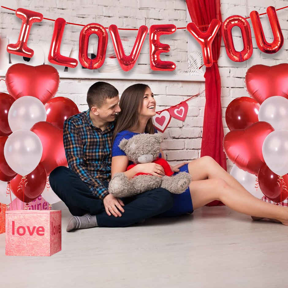 White and Red Balloons & I Love You Foil Balloon for Decoration | Party Propz