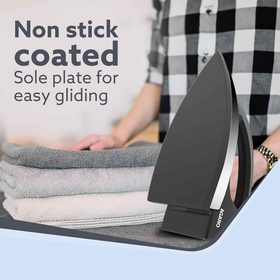 Agaro Regal Heavy Weight Electric Dry Iron, 1000W, Non- Stick Coated Heavy Sole Plate