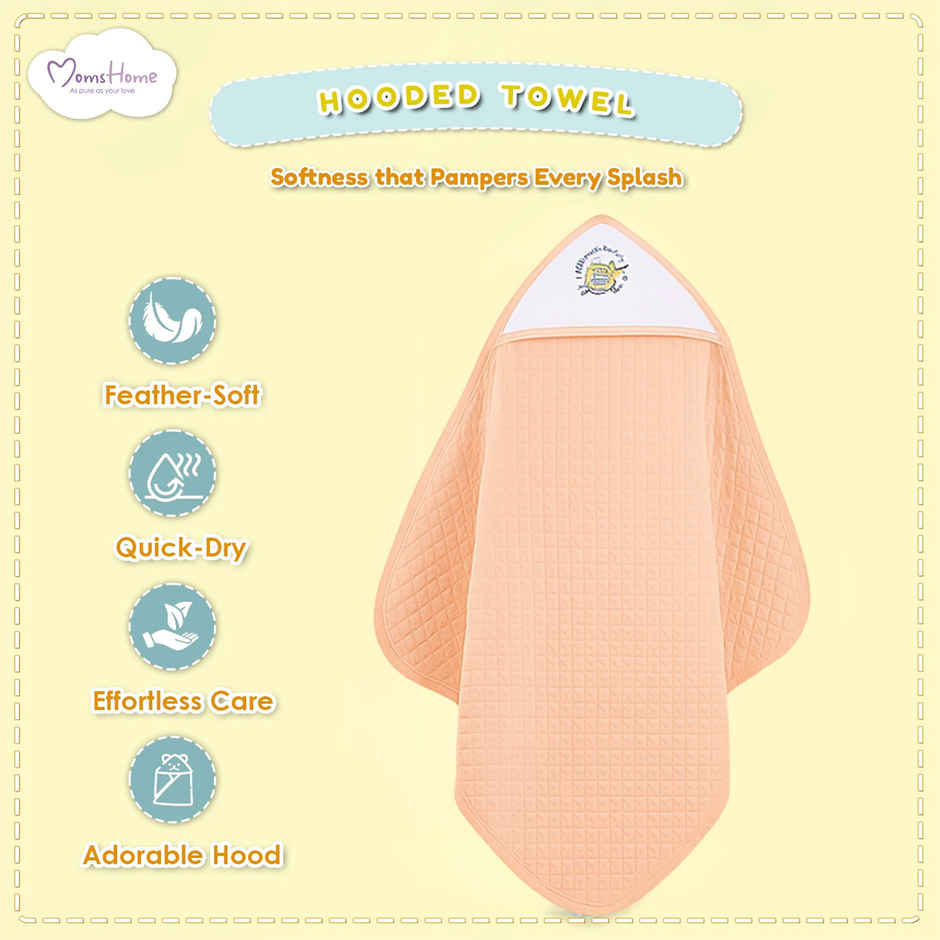 Moms Home Ultra Soft Cotton Baby Hooded Towel - Peach - 70X70 Cm ( 0-3 Months )
