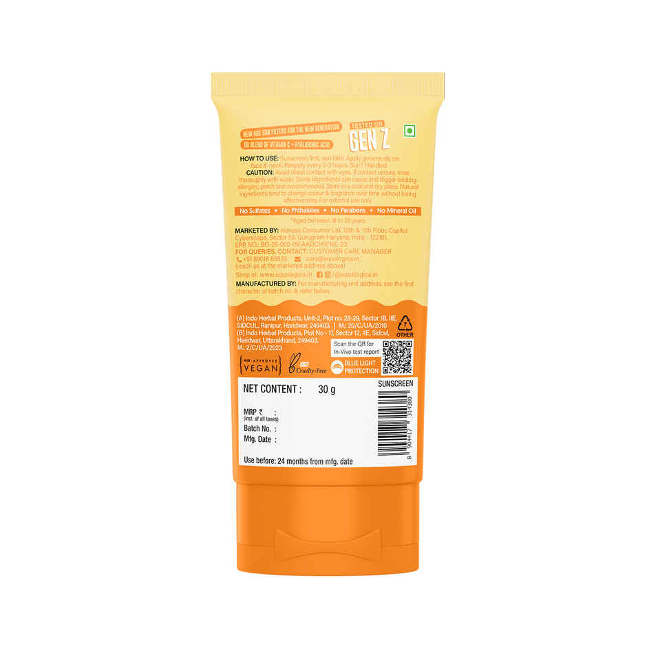 Aqualogica Glow+ Dewy Lightweigh Sunscreen Gel SPF 50+ PA++++ with Papaya & Vitamin C | Tested On GenZ