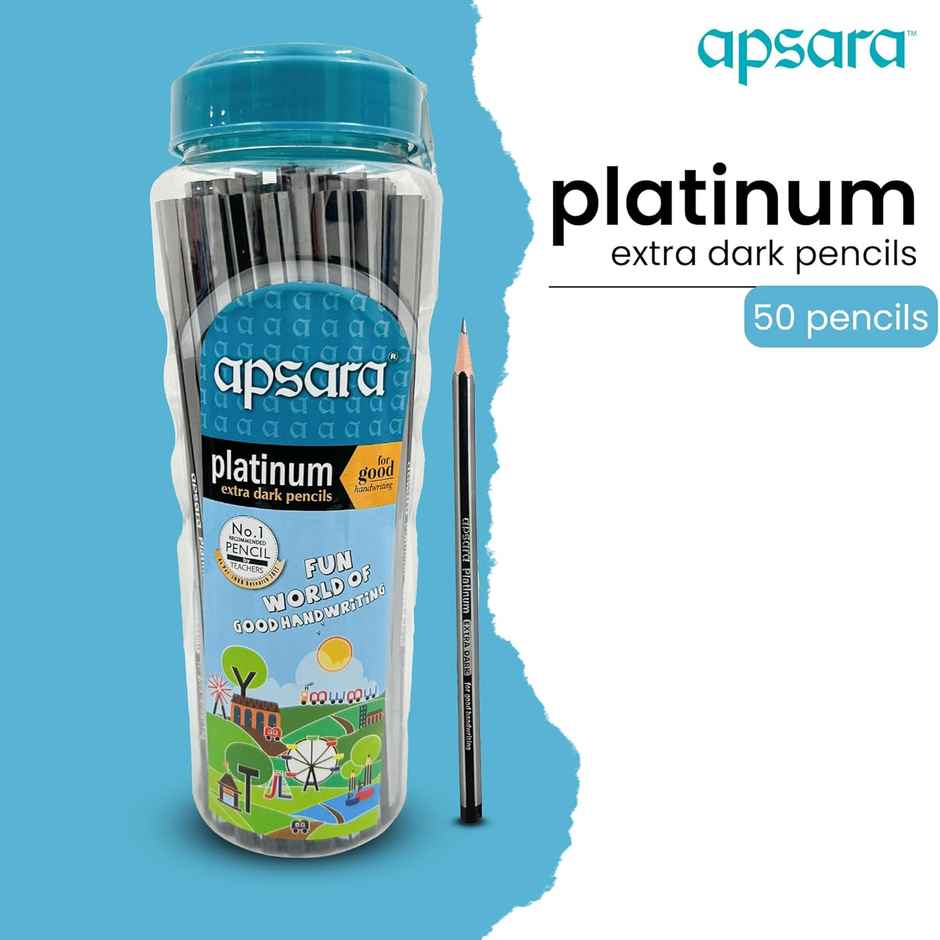 Apsara Platinum Jar-Pack Of 50, Extra Dark Black Lead, Hexagonal Body, Soft Wood