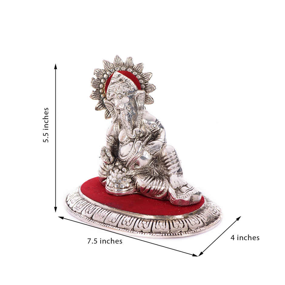 eCraftIndia Silver Metal Handcrafted Blessing Lord Ganesha Idol Sitting with Musand Pillow