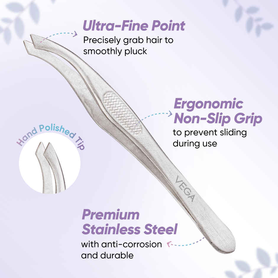 VEGA Tweezer - Slant Tip | Silver | (Tw-03)