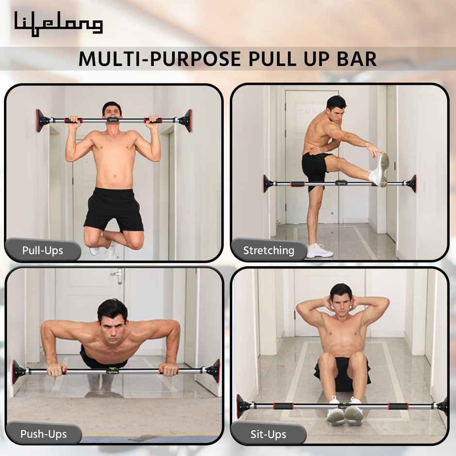 Lifelong Pull-Up Bar For Home|Adjustable|75Cm To 92Cm Width|Wall Mounted|Capacity 200Kgs