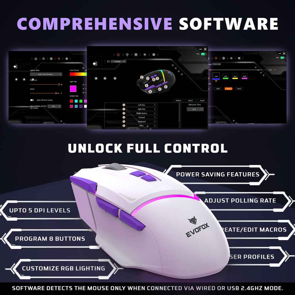 Evofox Banshee Tri-Mode Wireless Gaming Mouse | Pixart Sensor | 10000 DPI | 1000Hz Polling | 8 Buttons