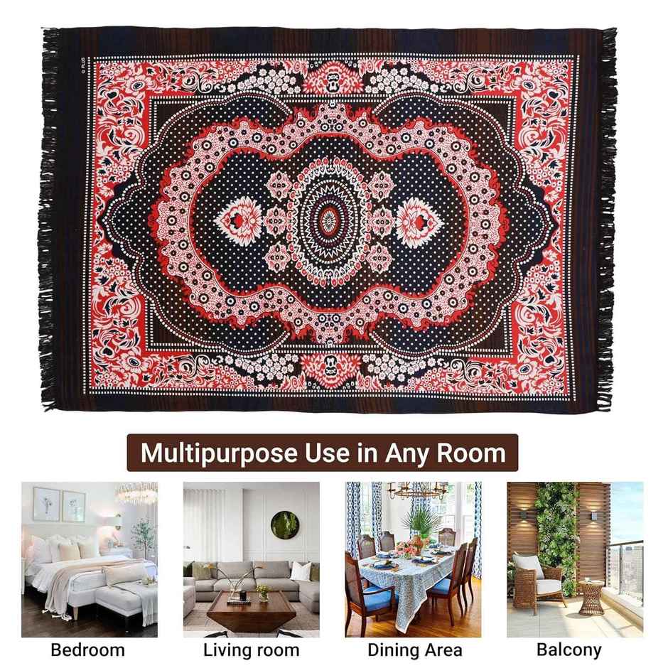 Kuber Industries Anti- Skid Carpet | 140 x 226 cm | Kalamkari Paisley Pattern | Black & Red