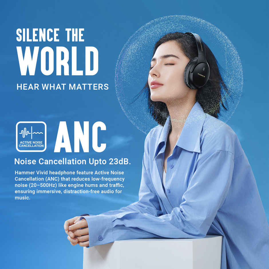 Hammer Bash Vivid ANC Wireless Bluetooth Over-Ear Headphones | 23dB Active Noise Cancellation
