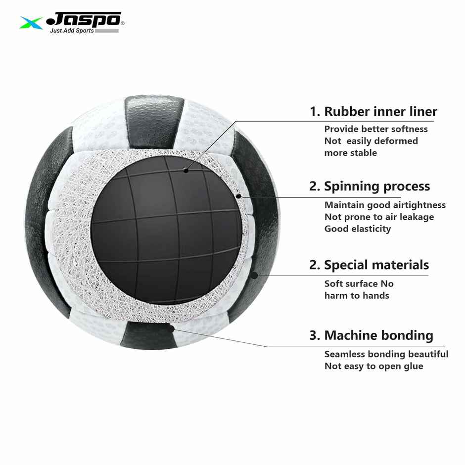 Jaspo Soft Touch Recreational Leather Volleyball with Hand Air Pump,Size:5 (Black/White)