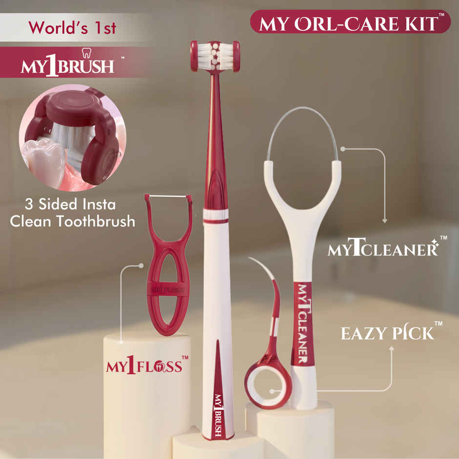 My Oral Care 3-Sided Toothbrush, Floss Picks, Tongue Cleaner, Toothpicks Kit