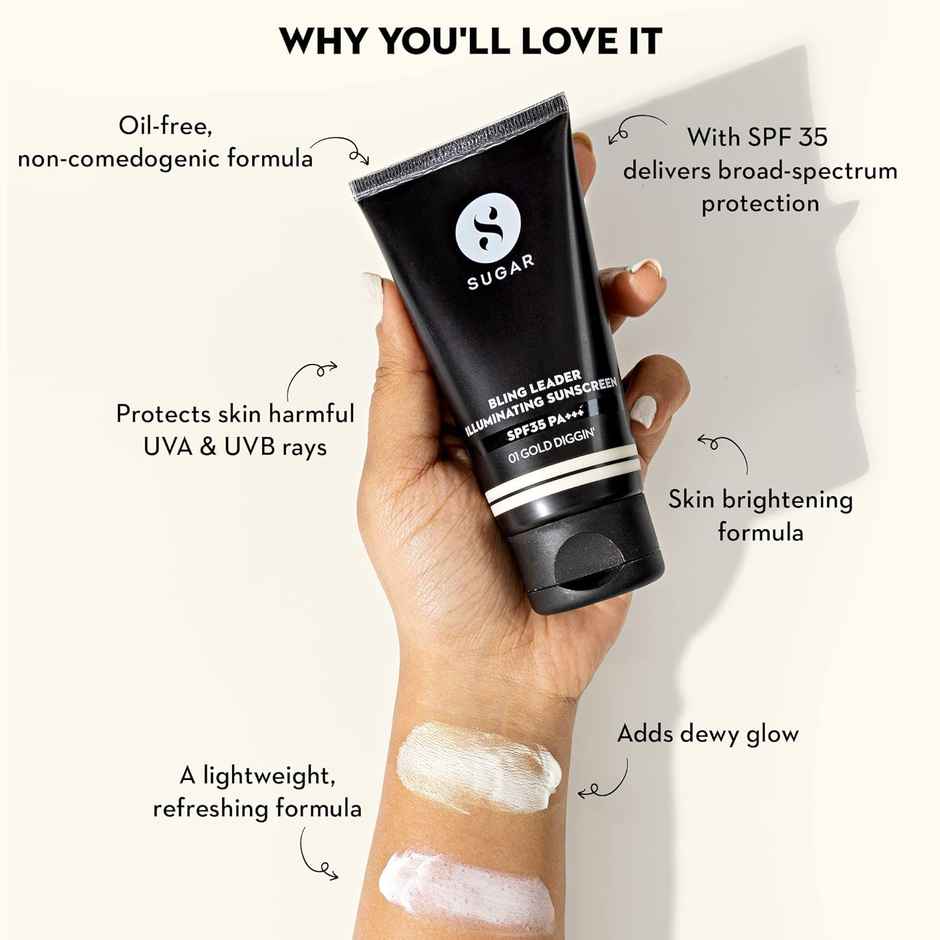 SUGAR Cosmetics Bling Leader Illuminating Sunscreen SPF 35 PA+++ - 01 Gold Diggin