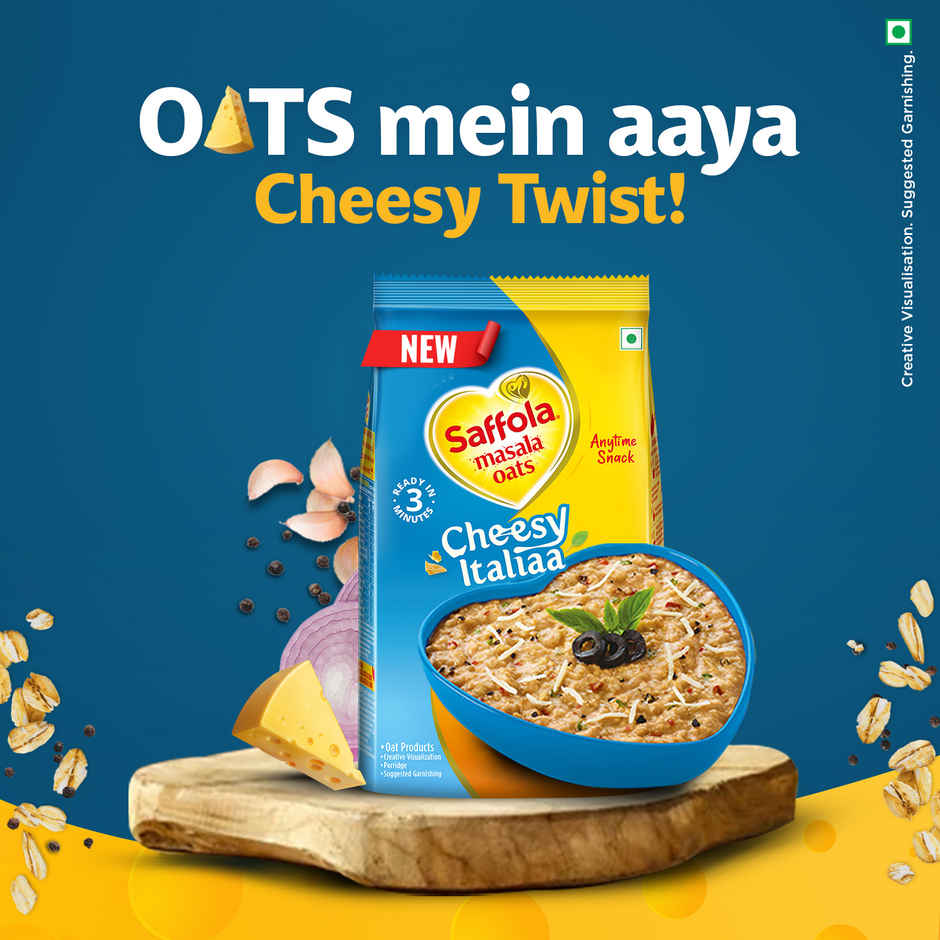 Saffola Masala Oats Cheesy Italian, Healthy & Tasty, Anytime Snack