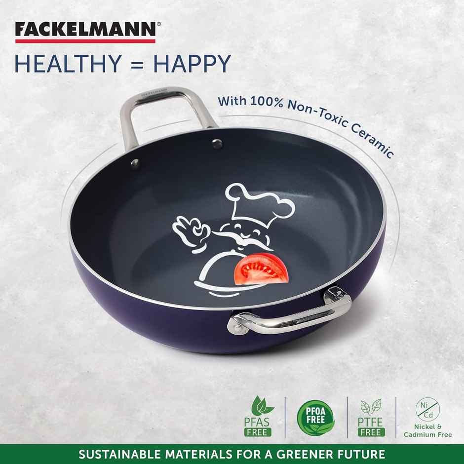 Fackelmann Ceramic Nonstick Kadhai With Lid 24 cm