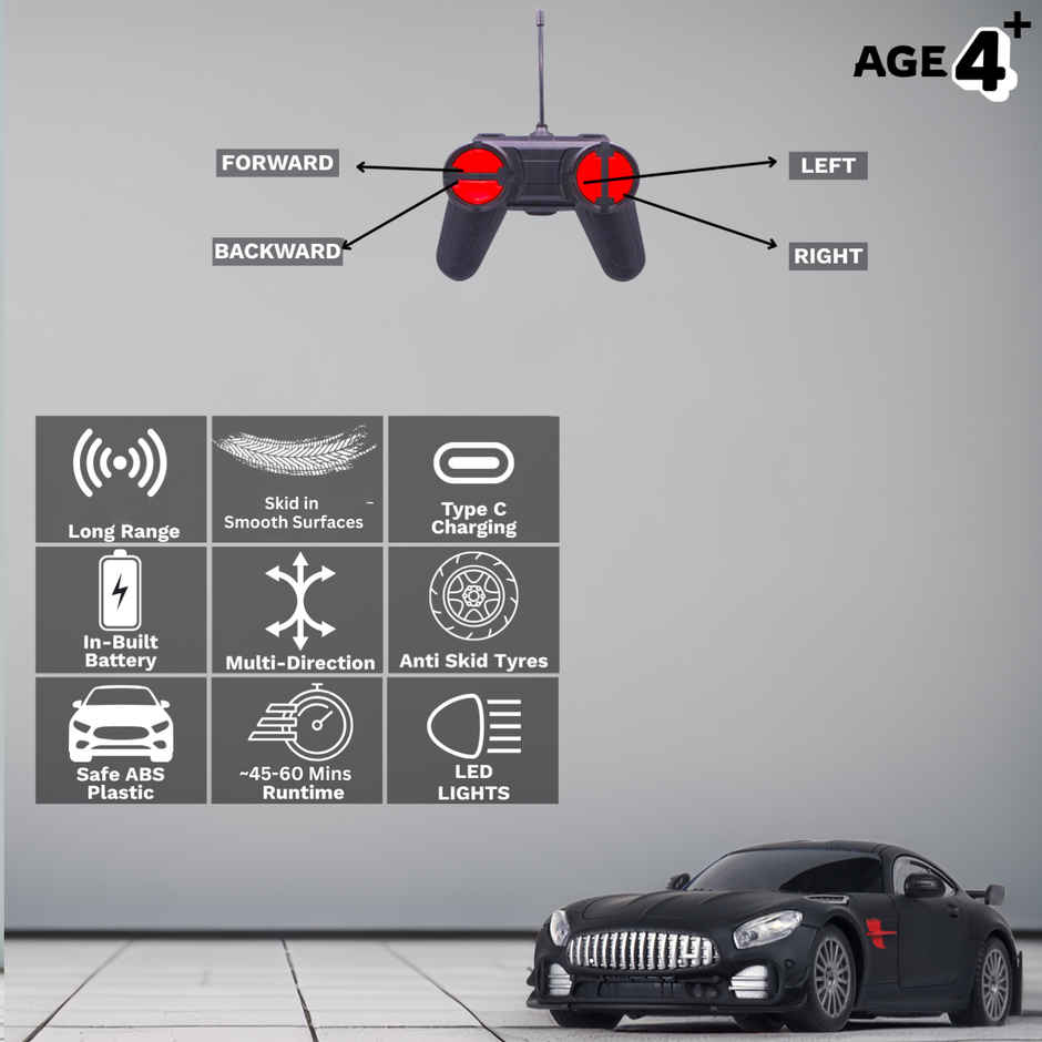 Race N Roll Hi Speed Rechargeable Remote Control Car 1:24 - Amg Black Mat