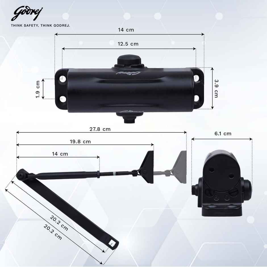 Godrej Hercules Door Closer | Wooden, Aluminum & Metal Doors | 2-Speed | Matte Black Finish