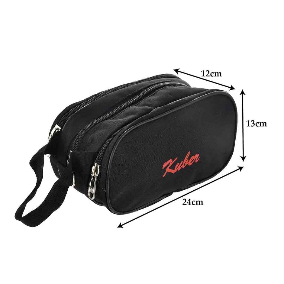 Kuber Industries Rexine Lightweight Travel Toiletry Bag Shaving Kit with Carrying Strap (Black)