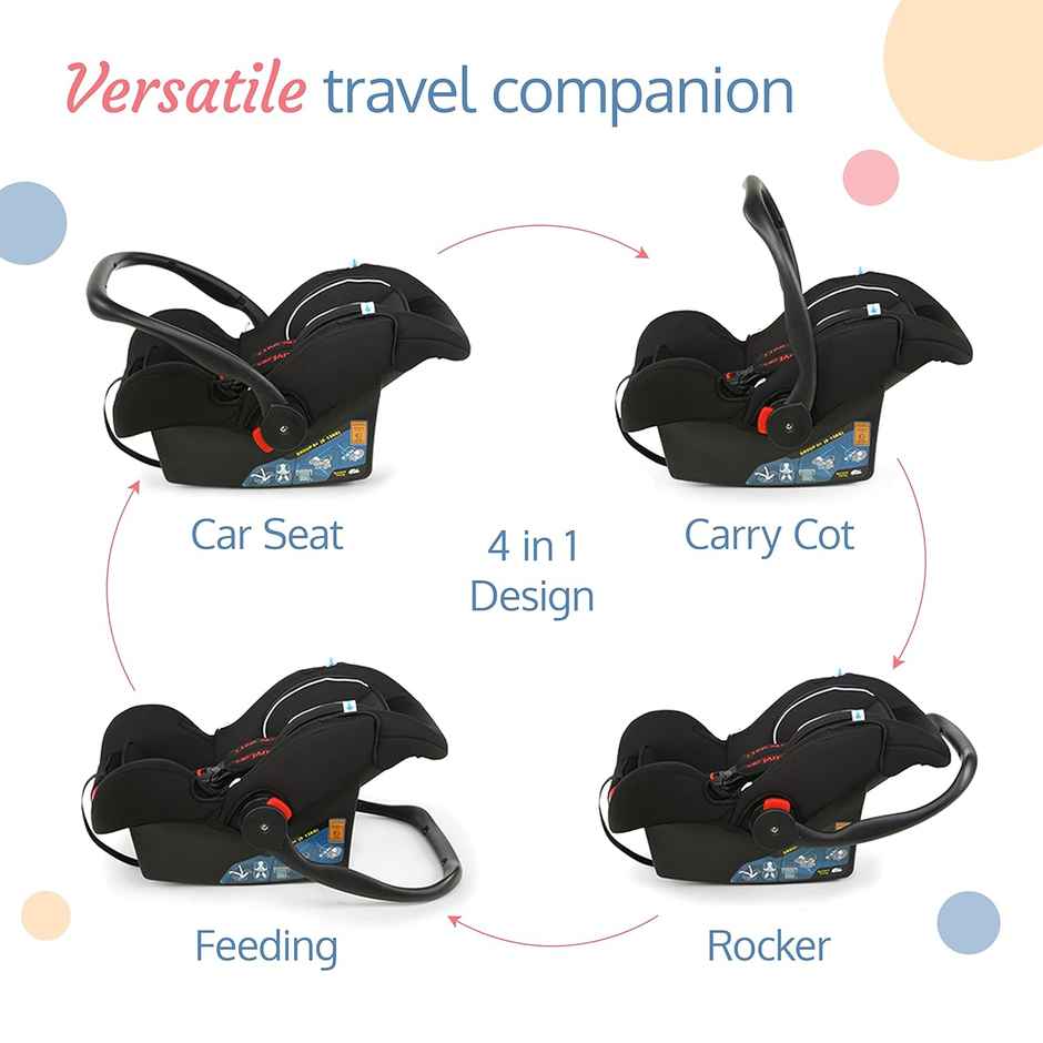 LuvLap 4-in-1 Baby Car Seat with Carry Cot with Canopy, Convertible to Car Seat, upto 6 Months