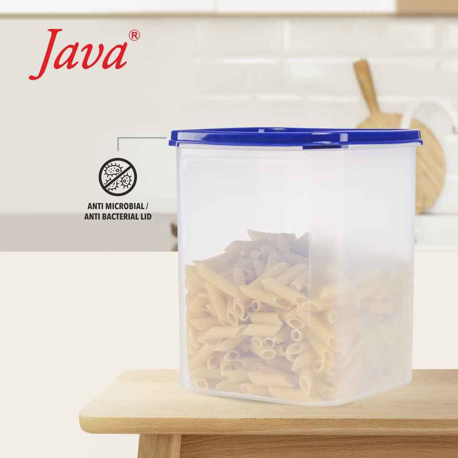 Java Plastic Airtight Square Container With Blue Lid (5.5 L- Transparent)