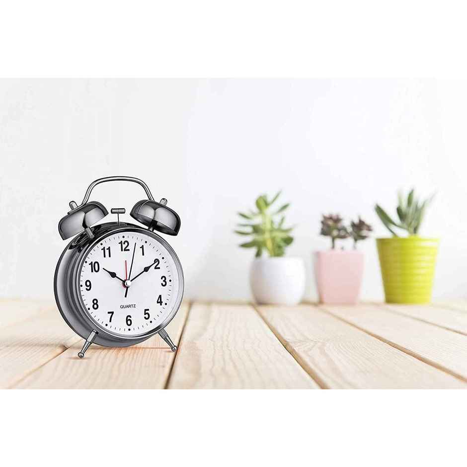 Perpetual Alarm Analog Clock | Non-Ticking Quartz with Backlight | Silver - 11.4 cm
