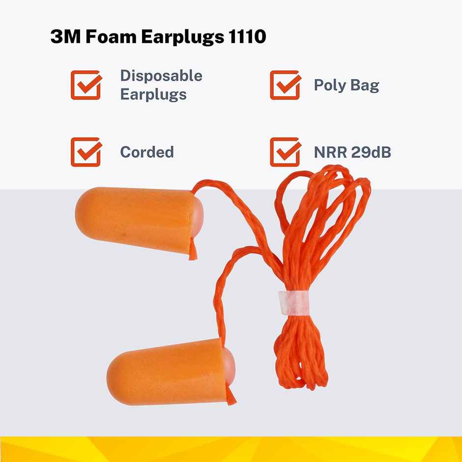 3M 1110 Corded Foam EarPlugs, Extra Soft, Sound Block Up To 29 Decibel