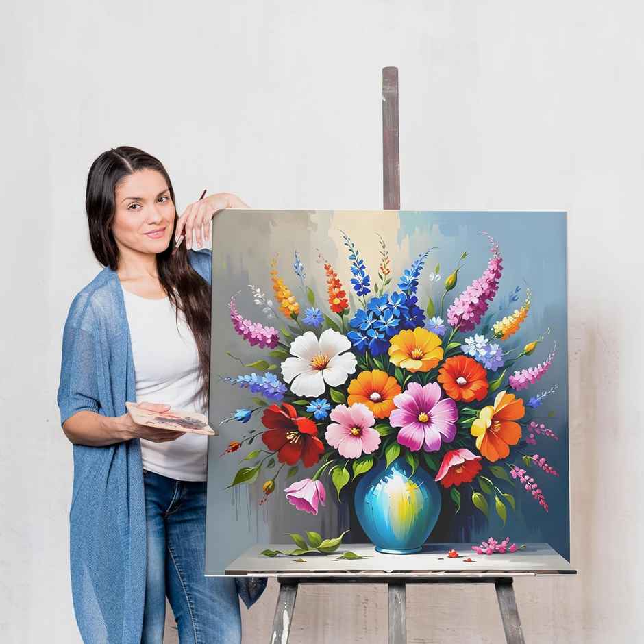 Indianara Floral Canvas Painting for wall decoration | 20 x 20 inch - 10429MCAN