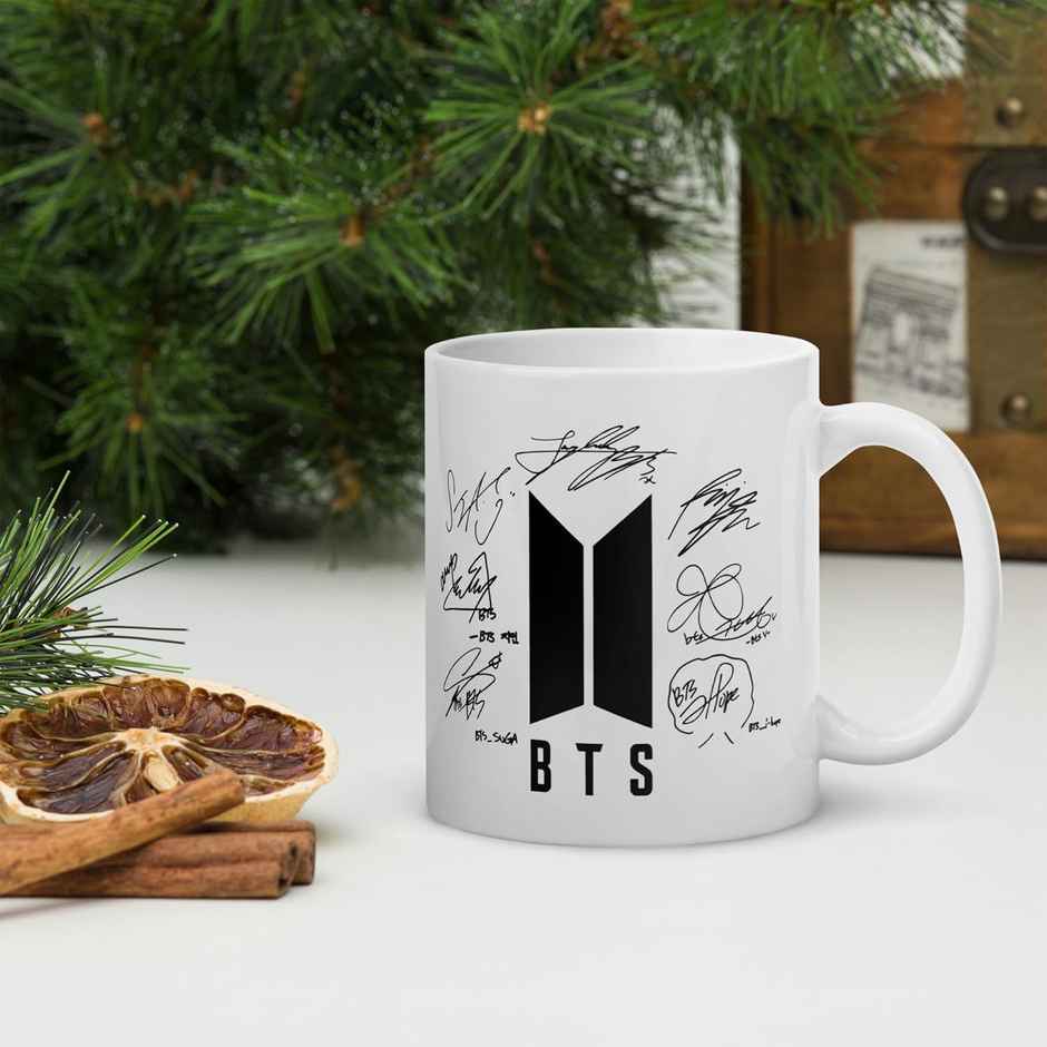 Kooltech Bts Signature Sign Printed White Coffee And Tea Ceramic Mug - 11Oz