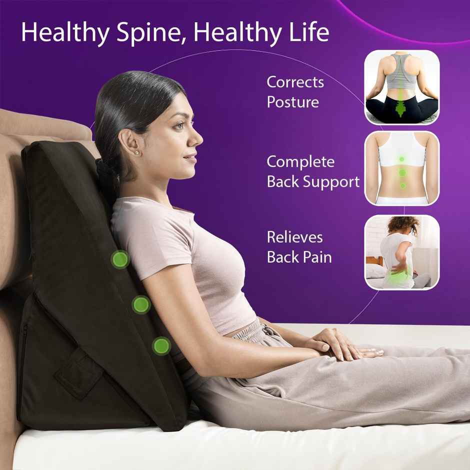 Wakefit Advanced Wedge Pillow Prevents Acid Reflux & Snoring Washable Velvet Cover | Charcoal Grey