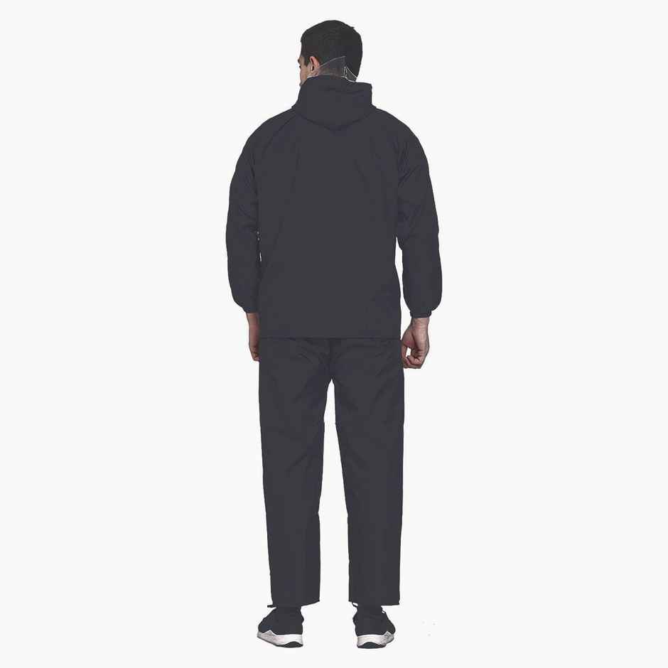 INFISPACE Adult Unisex Polyester Raincoat Suit with Adjustable Cap & Pockets Black Color XXL