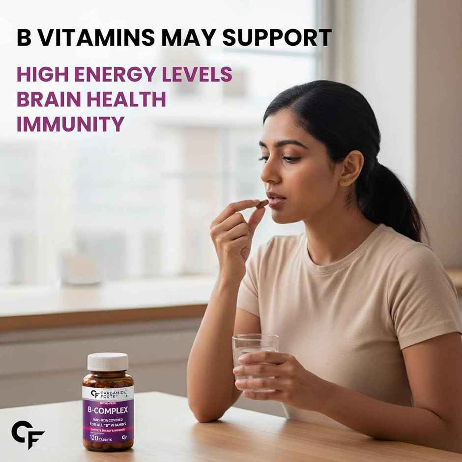 Carbamide Forte Vitamin B-Complex Tablets - 100% RDA for B Vitamins-B1, B2, B3, B5, B6, B9 & B12