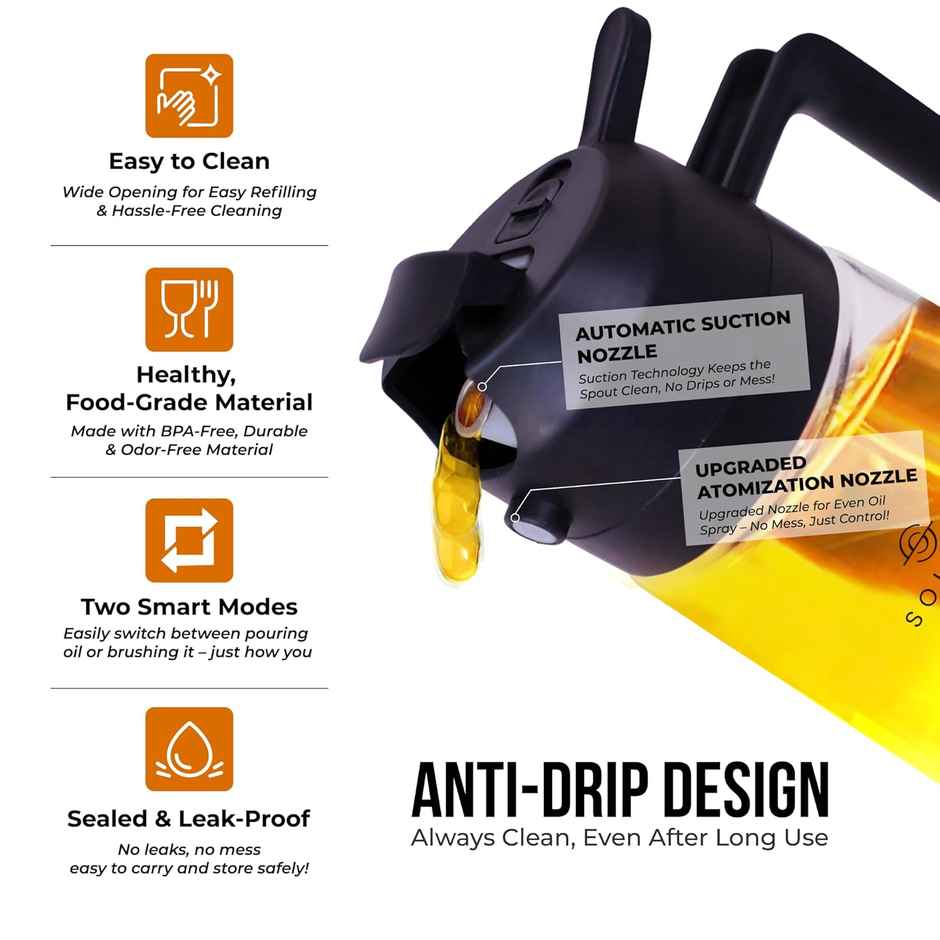 SOLARA 2-in-1 Glass Oil Dispenser & Sprayer - 500 ml