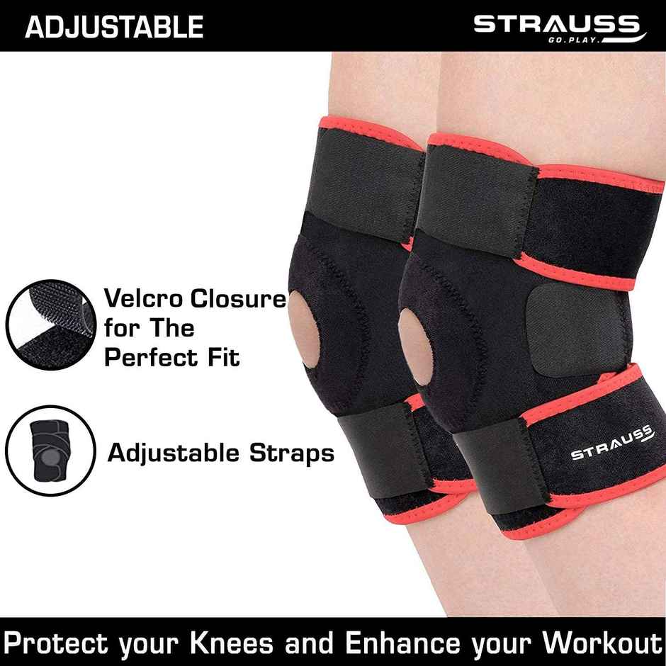 Strauss Adjustable Knee Support Patella, Pair, (Free Size, Black/Red)