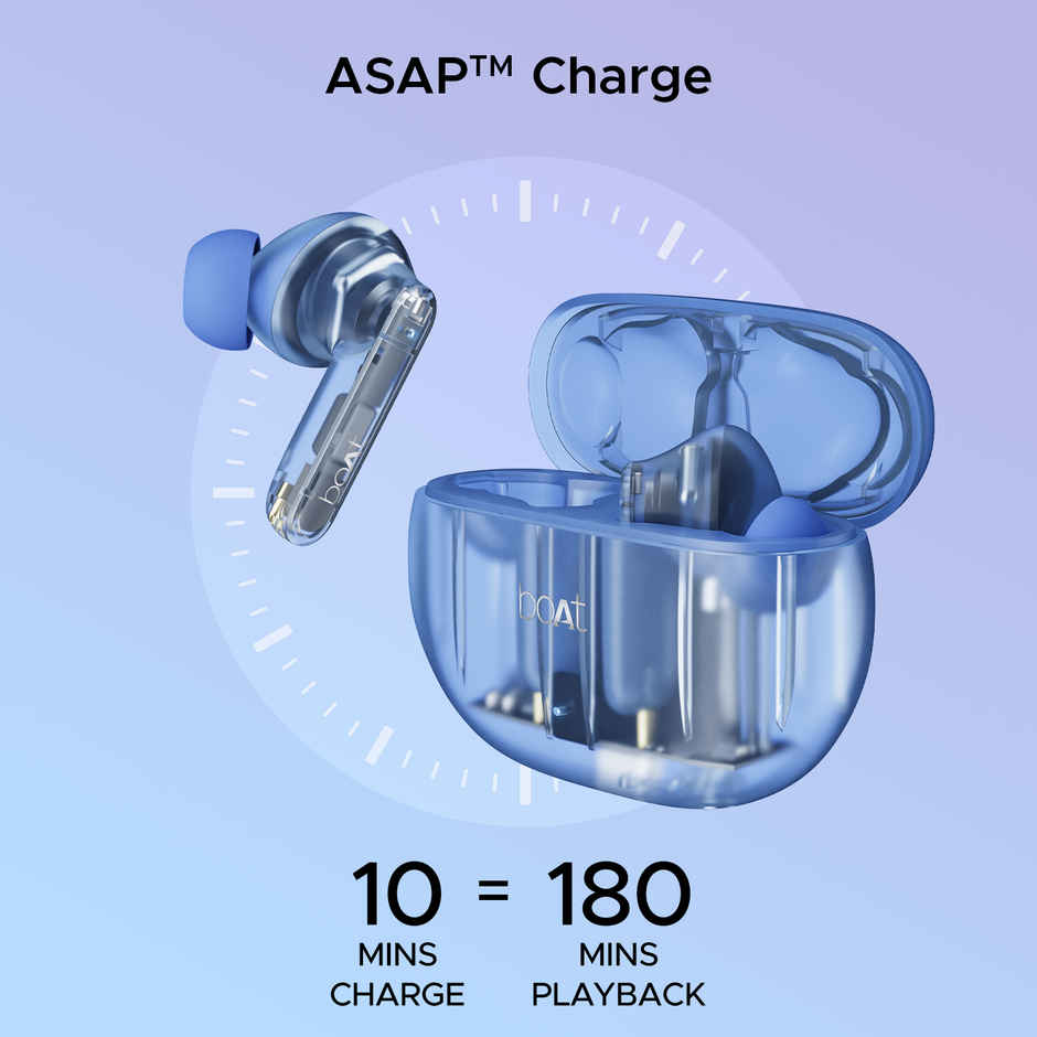 boAt Airdopes 191 ANC TWS Earbuds with mic,32dB ANC, Ambient Mode, 60HRS Battery, 4Mics ENx, in-Ear Detection, IWP Tech, Fast Charge, v5.3 Bluetooth Earbuds - Pellucid Blue