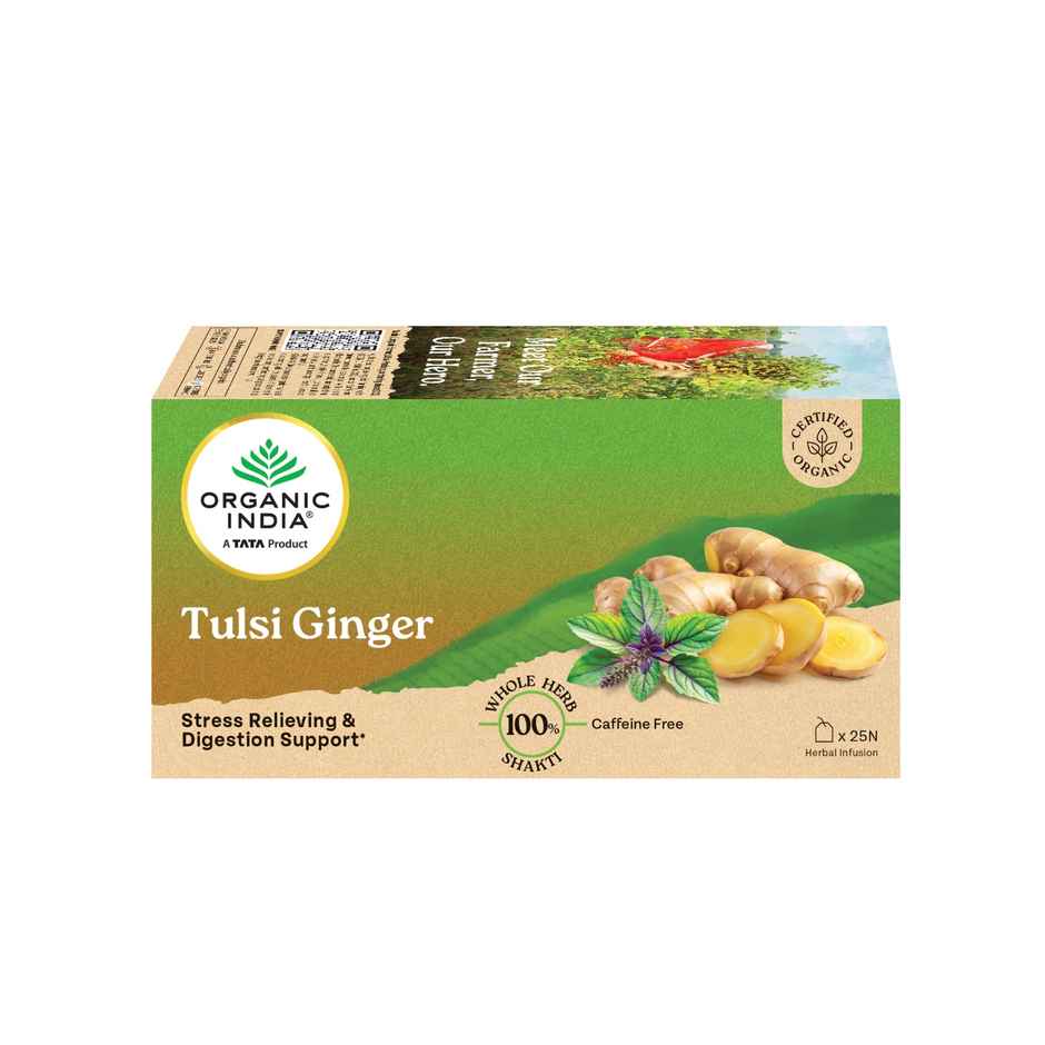 A TATA Product - Organic India Tulsi Ginger - 25 Tea Bags, Rich in Antioxidants, Supports Digestion