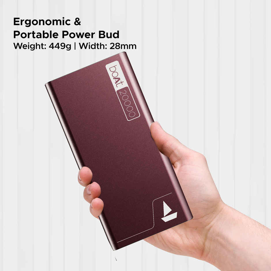 boAt (PB400) 20000 mAh Wired Power Bank w/ 2-Way 22.5W Fast Charging & Smart Power Managemen - Burgundy